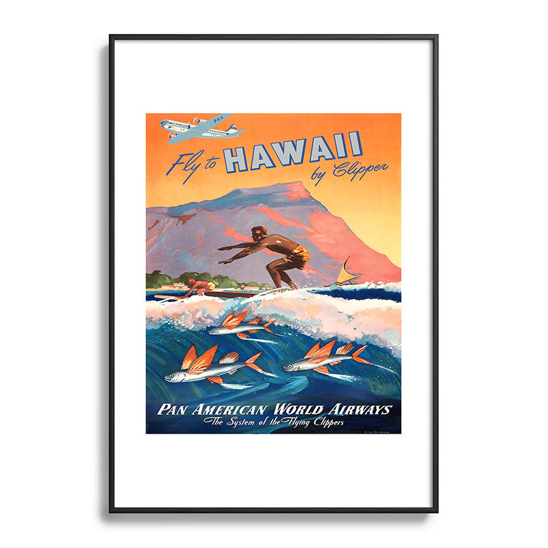 1947 Fly To Hawaii By Clipper Pan American Travel Poster Framed Art Print