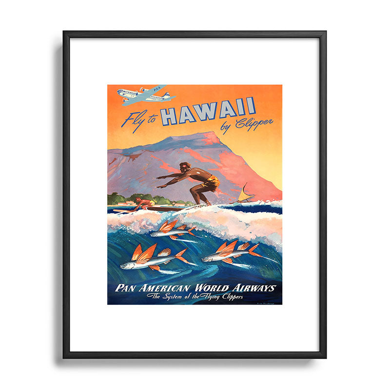 1947 Fly To Hawaii By Clipper Pan American Travel Poster Framed Art Print
