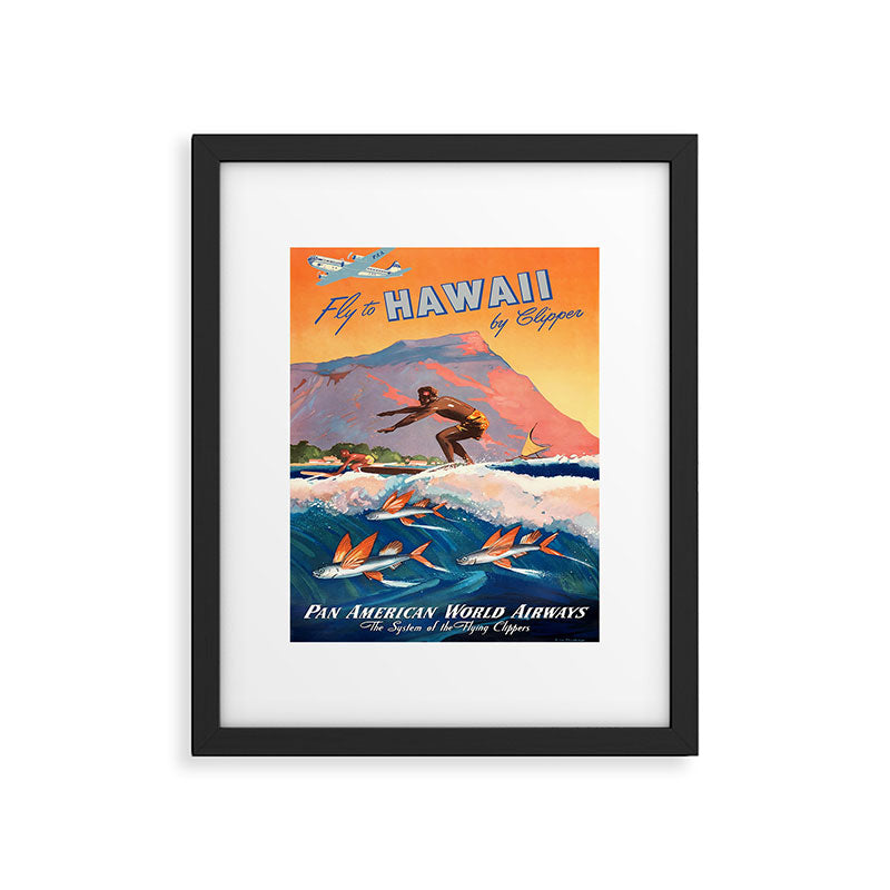 1947 Fly To Hawaii By Clipper Pan American Travel Poster Framed Art Print
