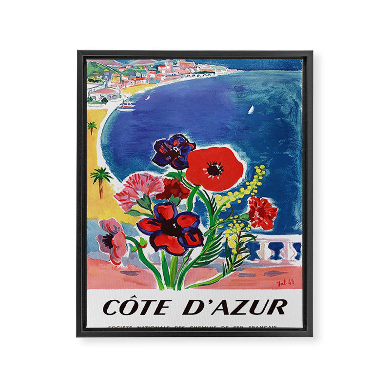 1947 FRANCE Cote d'Azur Travel Poster Framed Canvas Print