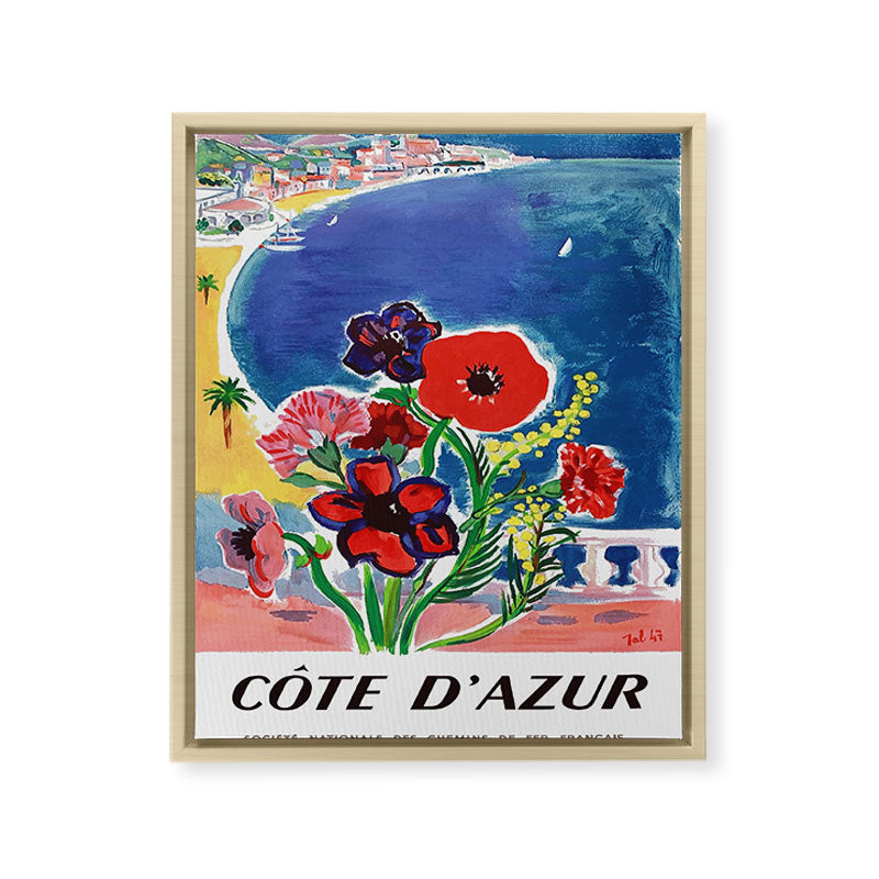 1947 FRANCE Cote d'Azur Travel Poster Framed Canvas Print