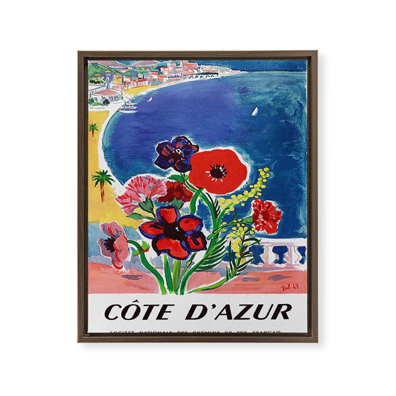 1947 FRANCE Cote d'Azur Travel Poster Framed Canvas Print