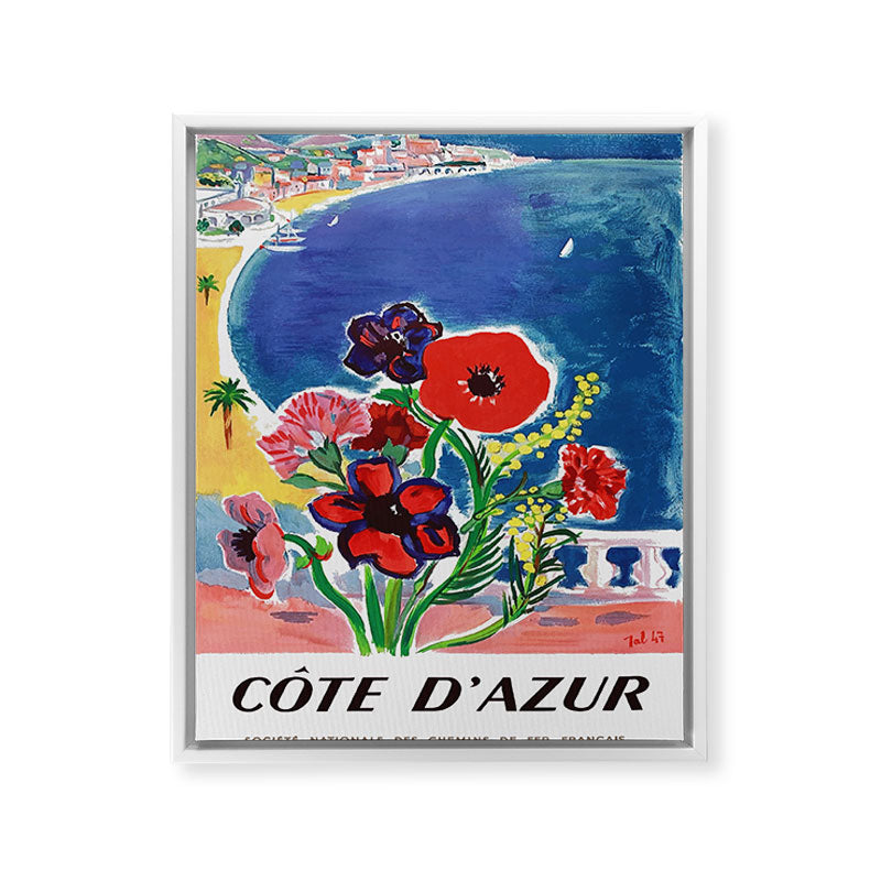 1947 FRANCE Cote d'Azur Travel Poster Framed Canvas Print