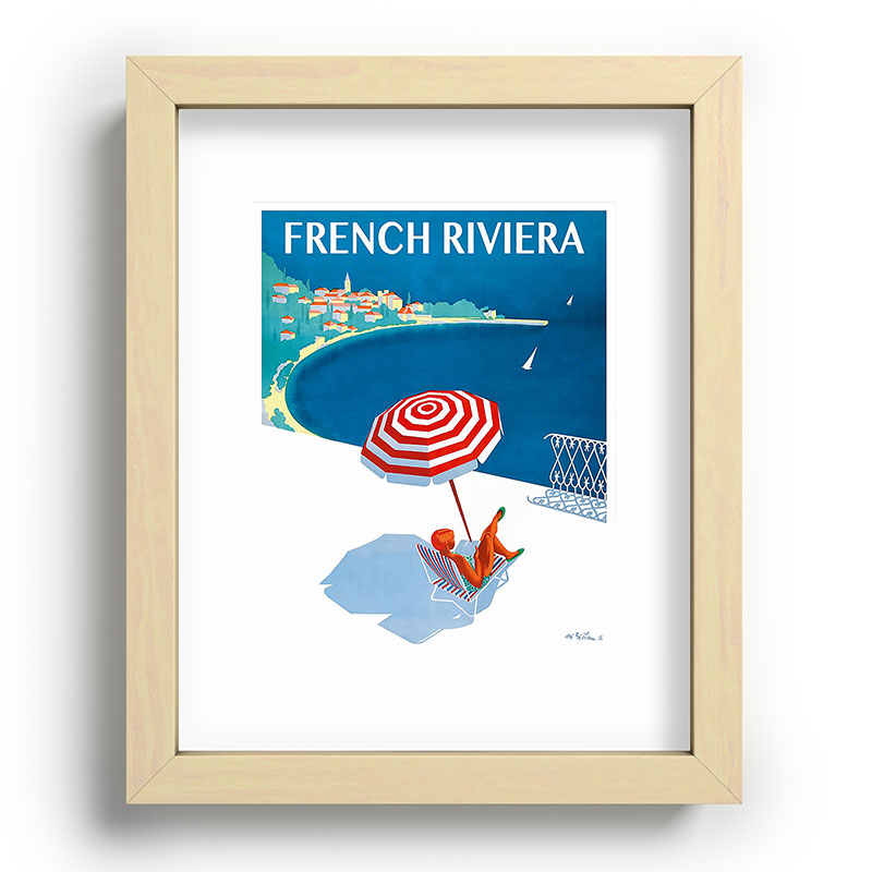 1954 FRENCH RIVIERA Travel Poster Framed Art Print