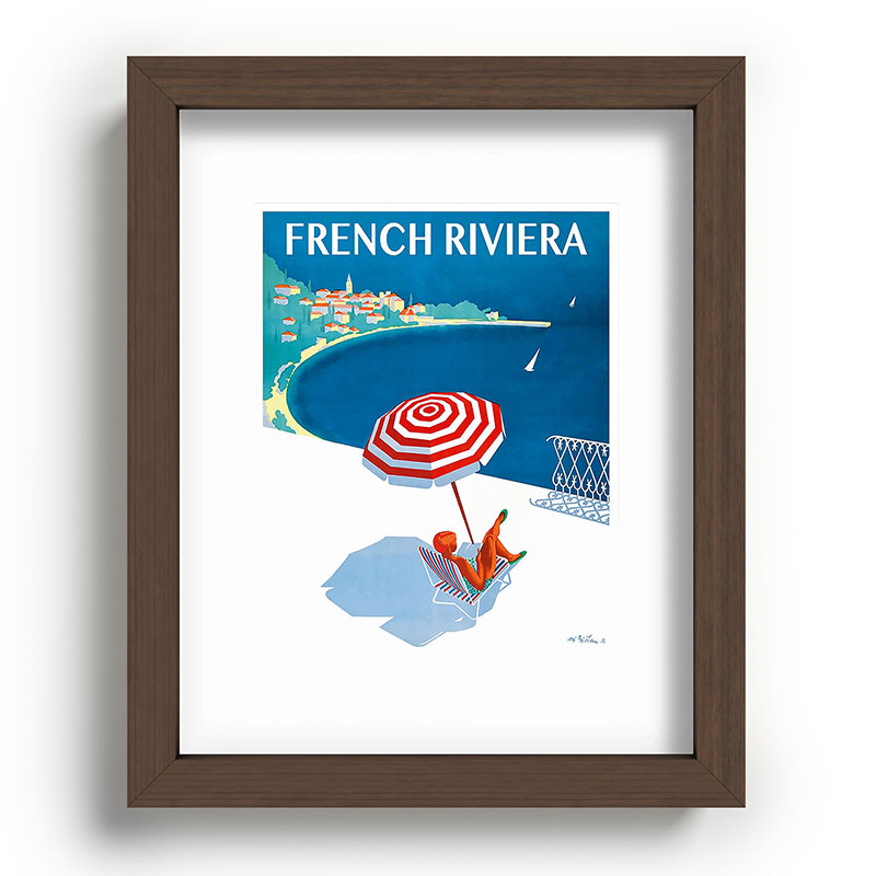 1954 FRENCH RIVIERA Travel Poster Framed Art Print