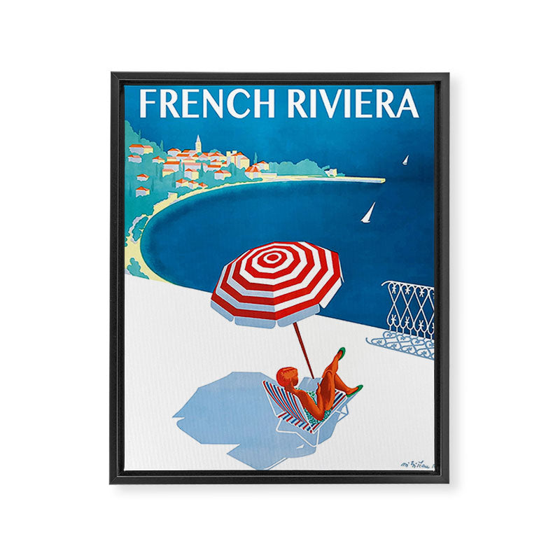 1954 FRENCH RIVIERA Travel Poster Framed Canvas Print