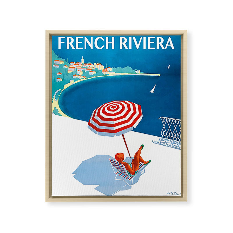 1954 FRENCH RIVIERA Travel Poster Framed Canvas Print