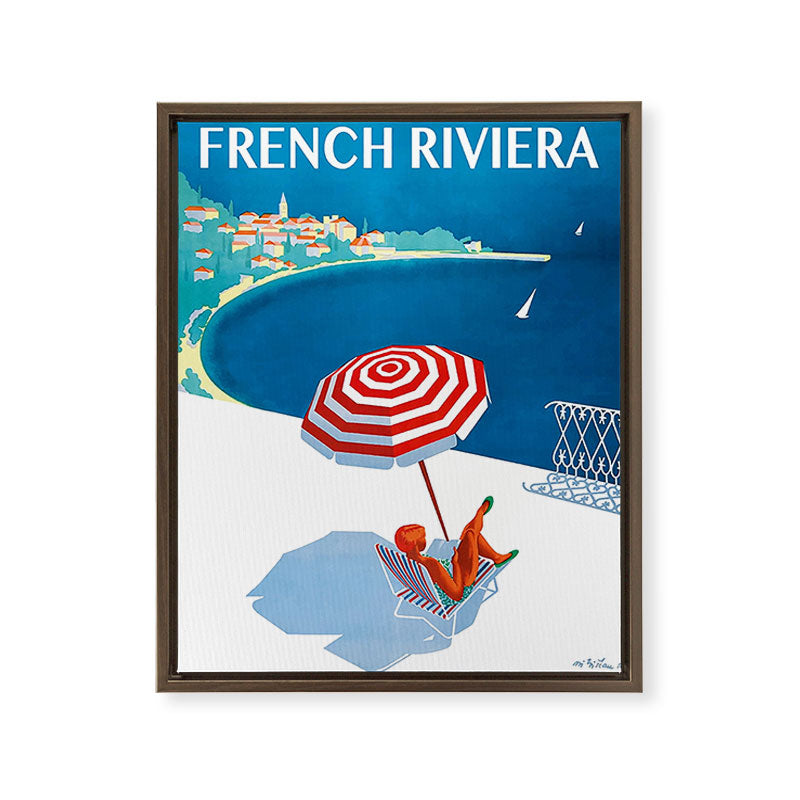 1954 FRENCH RIVIERA Travel Poster Framed Canvas Print