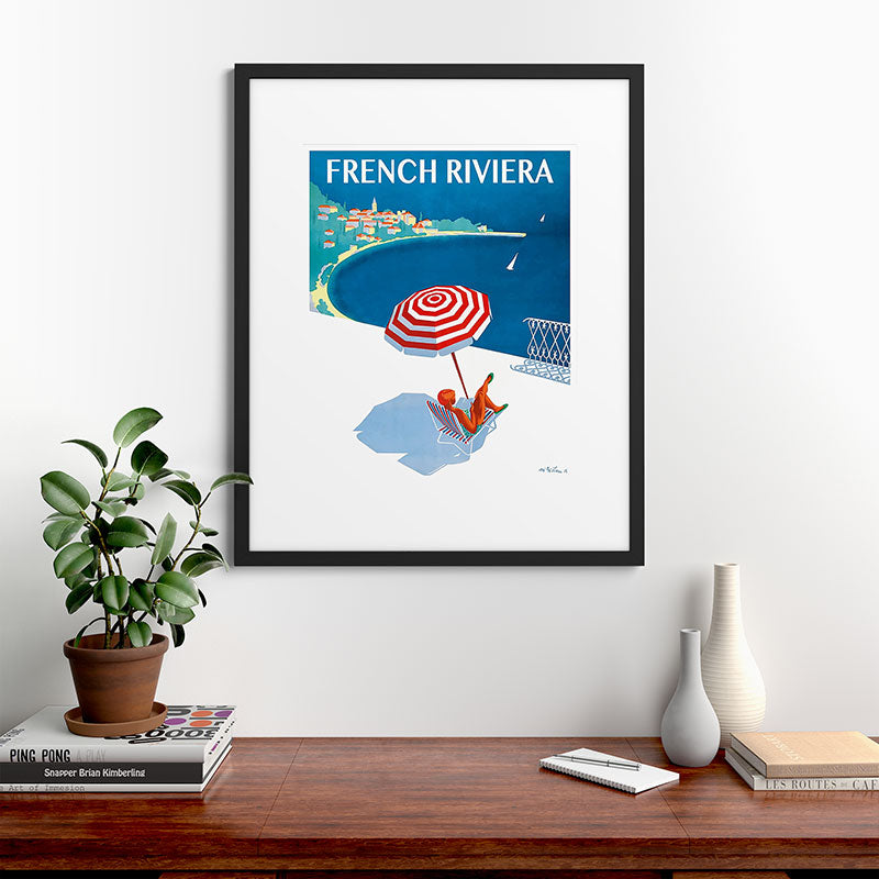 1954 FRENCH RIVIERA Travel Poster Framed Art Print