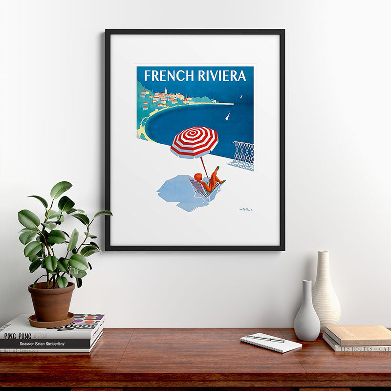 1954 FRENCH RIVIERA Travel Poster Framed Art Print