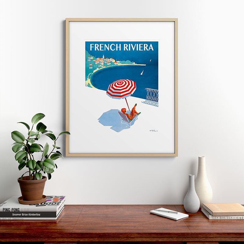 1954 FRENCH RIVIERA Travel Poster Framed Art Print