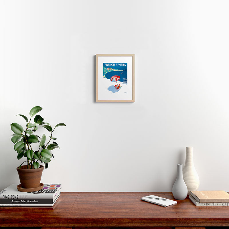1954 FRENCH RIVIERA Travel Poster Framed Art Print