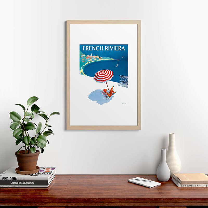 1954 FRENCH RIVIERA Travel Poster Framed Art Print