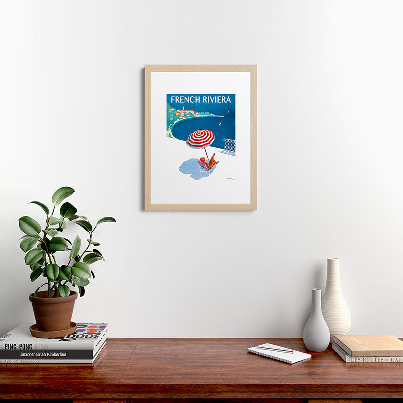 1954 FRENCH RIVIERA Travel Poster Framed Art Print