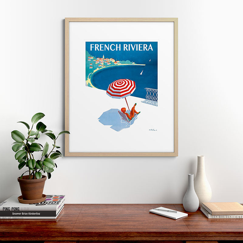 1954 FRENCH RIVIERA Travel Poster Framed Art Print