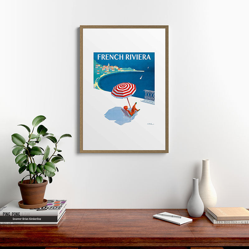1954 FRENCH RIVIERA Travel Poster Framed Art Print