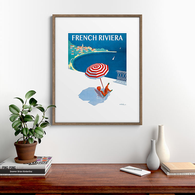 1954 FRENCH RIVIERA Travel Poster Framed Art Print
