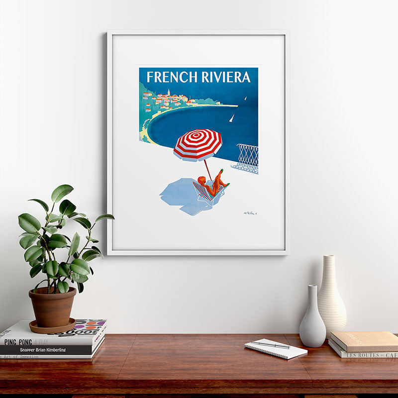 1954 FRENCH RIVIERA Travel Poster Framed Art Print
