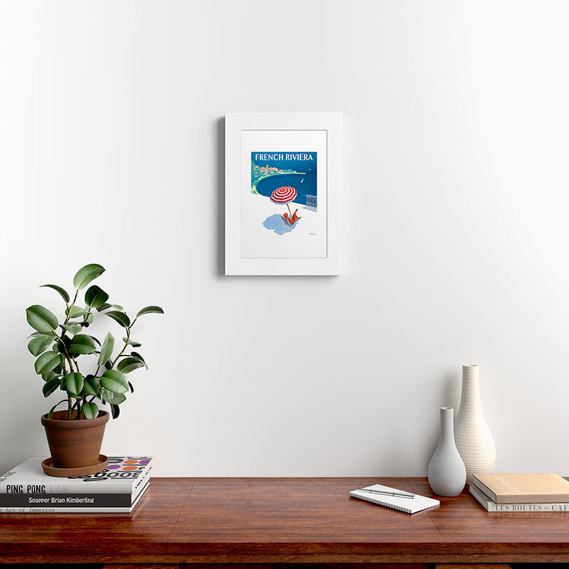 1954 FRENCH RIVIERA Travel Poster Framed Art Print