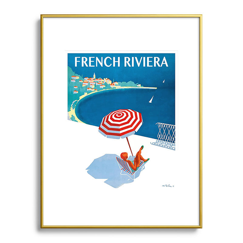 1954 FRENCH RIVIERA Travel Poster Framed Art Print