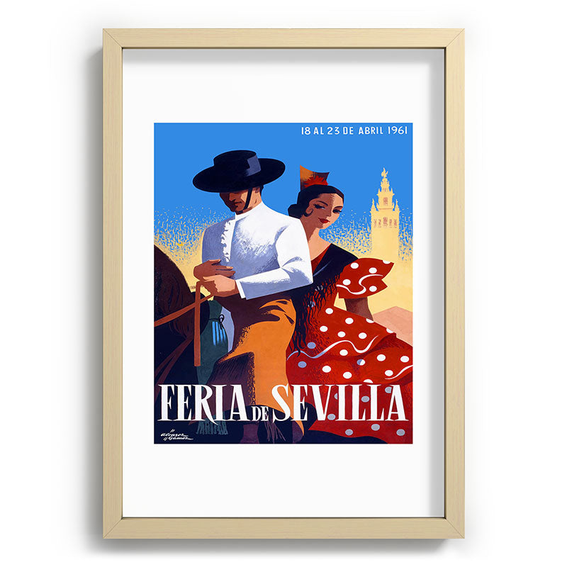 1961 SPAIN Feria De Sevilla Poster Framed Art Print