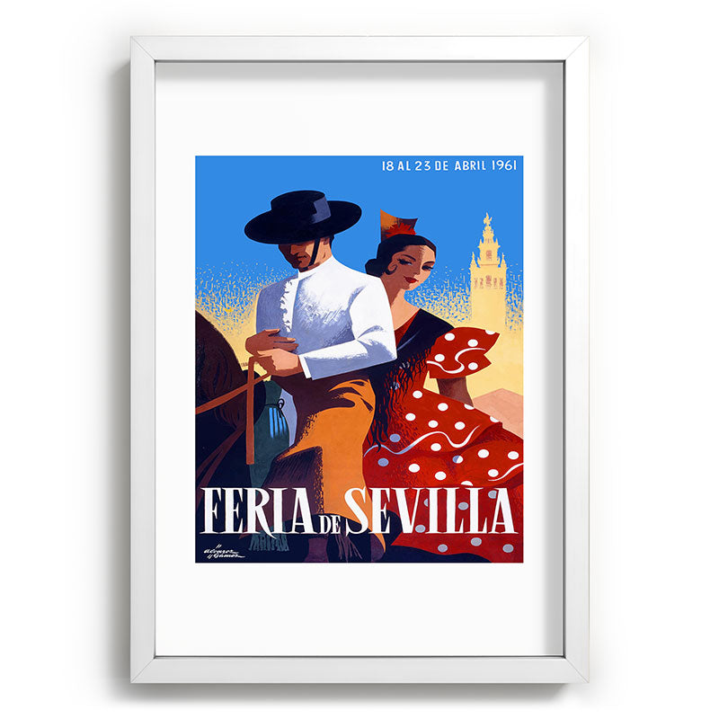 1961 SPAIN Feria De Sevilla Poster Framed Art Print
