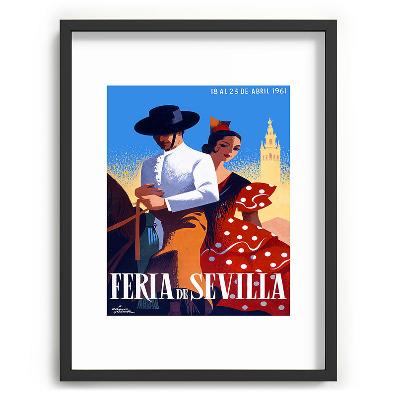 1961 SPAIN Feria De Sevilla Poster Framed Art Print