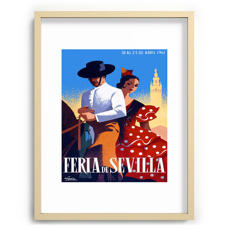 1961 SPAIN Feria De Sevilla Poster Framed Art Print