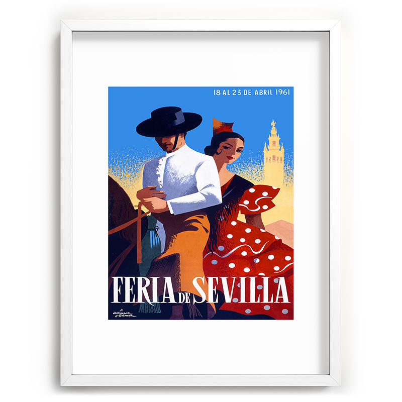 1961 SPAIN Feria De Sevilla Poster Framed Art Print