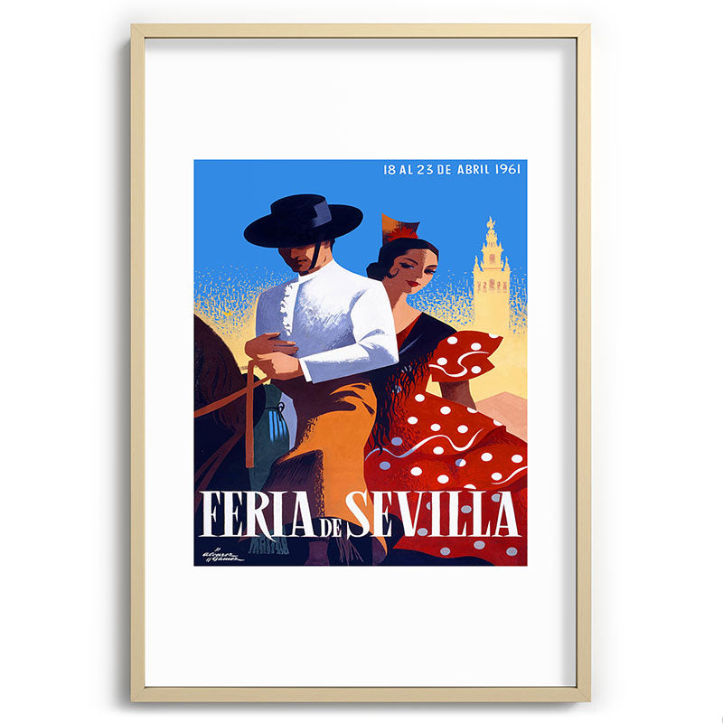 1961 SPAIN Feria De Sevilla Poster Framed Art Print