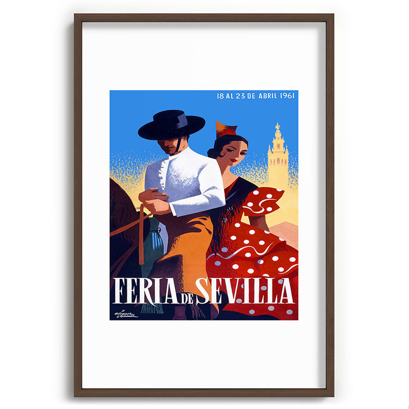 1961 SPAIN Feria De Sevilla Poster Framed Art Print