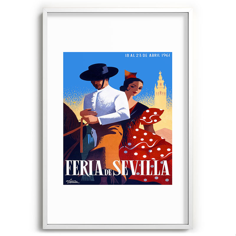 1961 SPAIN Feria De Sevilla Poster Framed Art Print