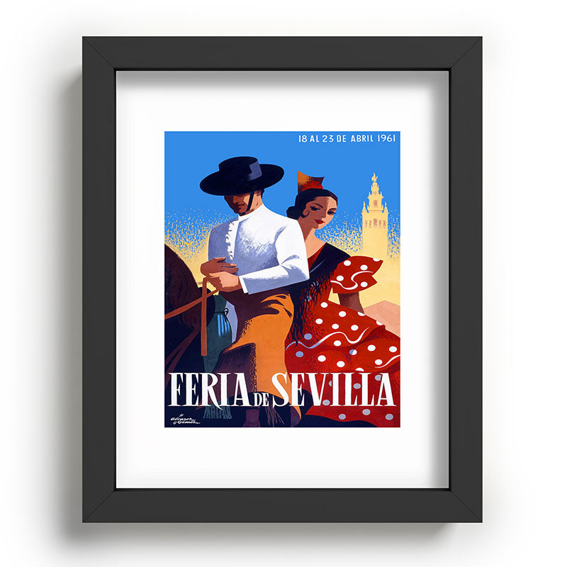 1961 SPAIN Feria De Sevilla Poster Framed Art Print
