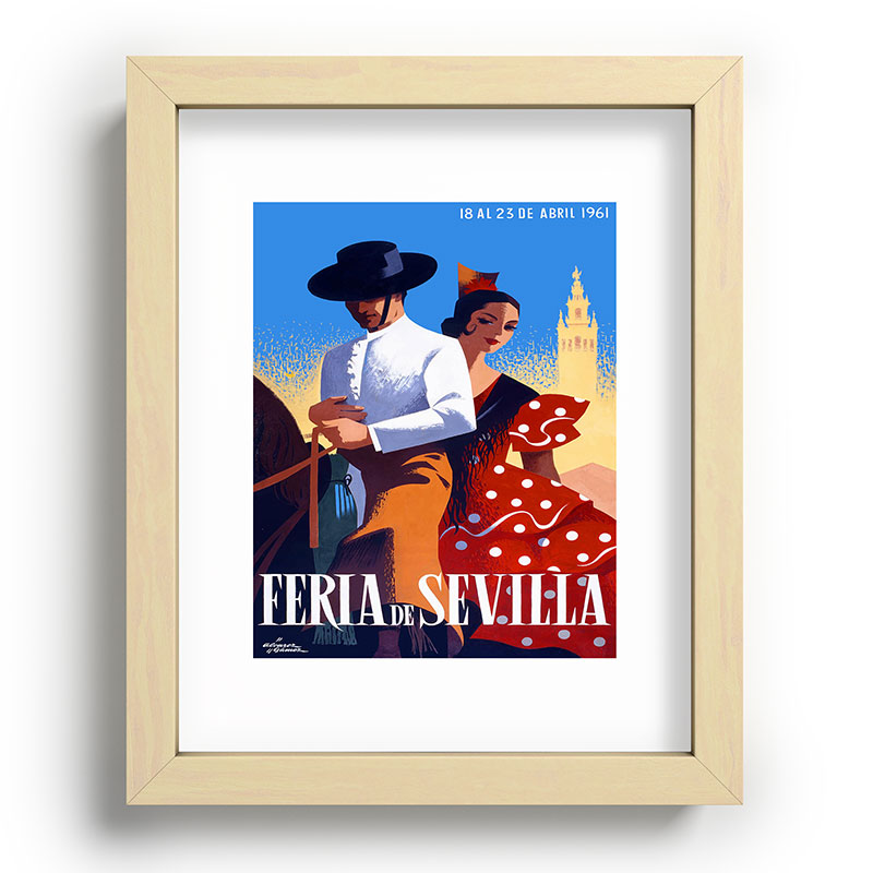 1961 SPAIN Feria De Sevilla Poster Framed Art Print