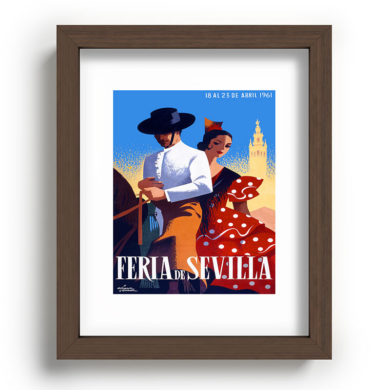 1961 SPAIN Feria De Sevilla Poster Framed Art Print