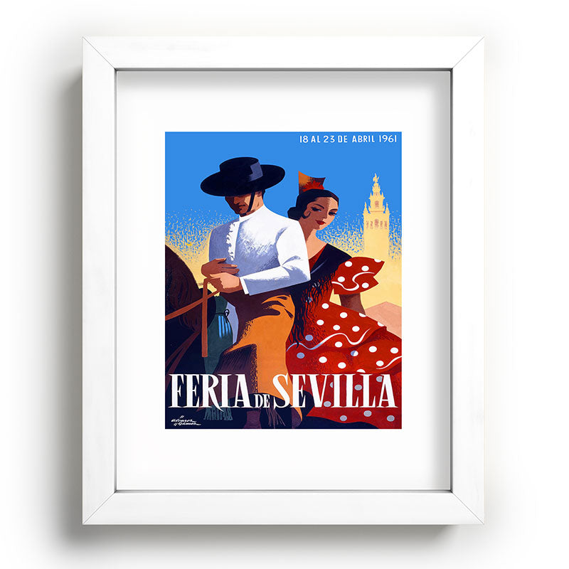 1961 SPAIN Feria De Sevilla Poster Framed Art Print
