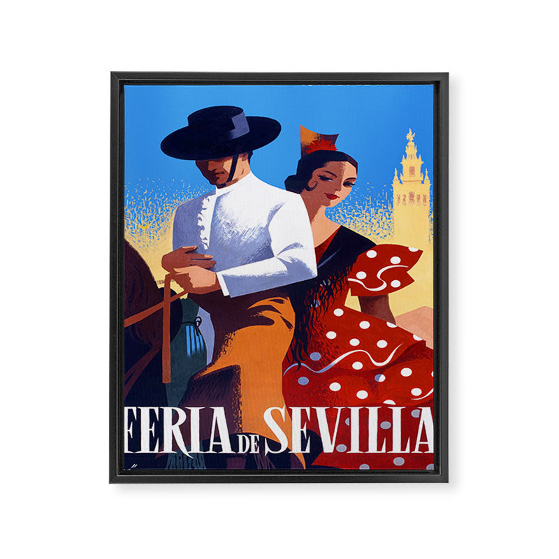 1961 SPAIN Feria De Sevilla Poster Framed Canvas Print