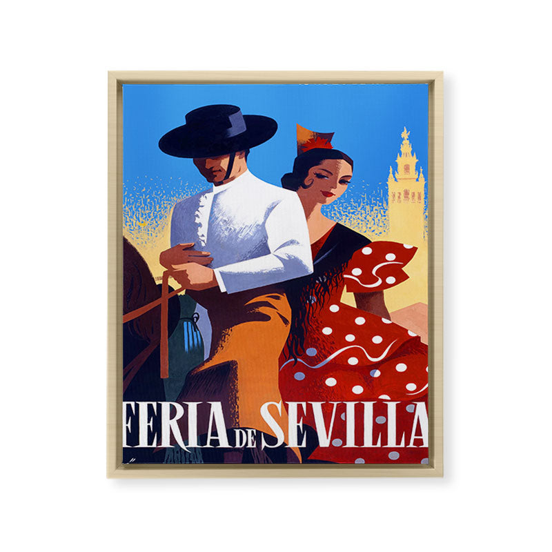 1961 SPAIN Feria De Sevilla Poster Framed Canvas Print