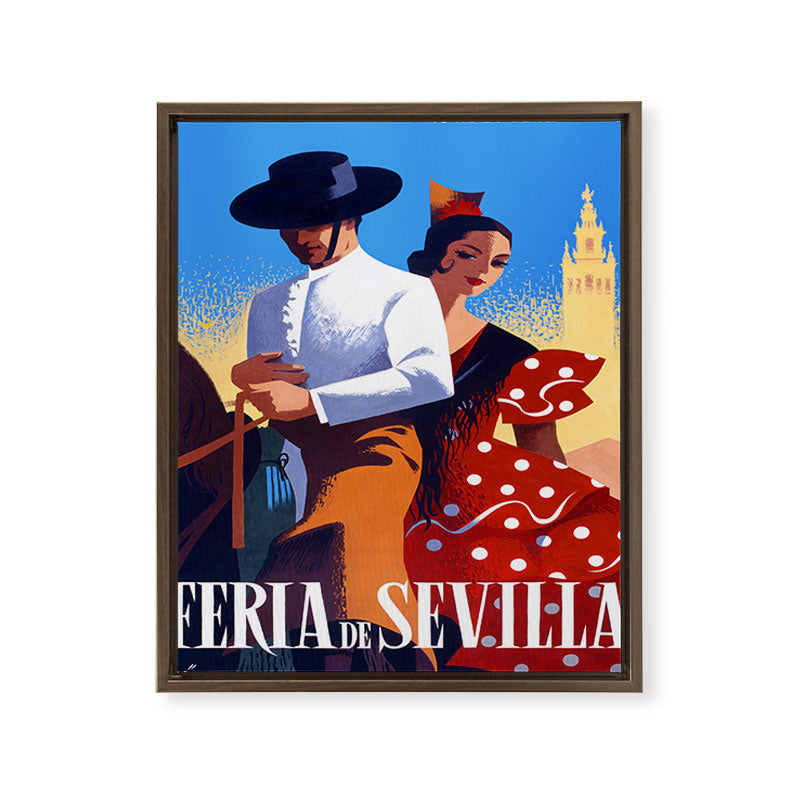 1961 SPAIN Feria De Sevilla Poster Framed Canvas Print