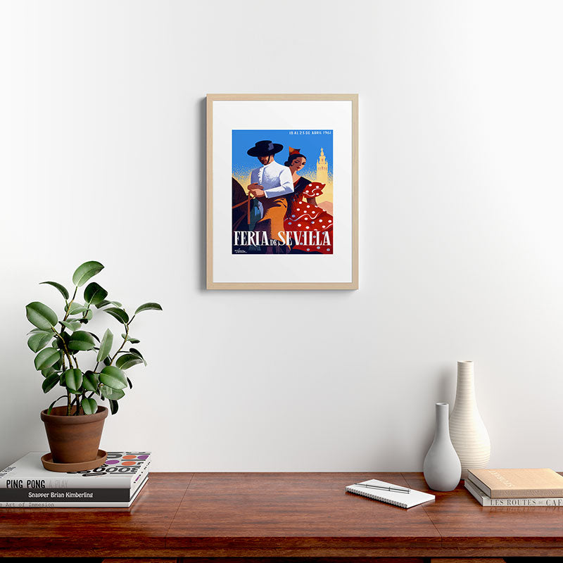 1961 SPAIN Feria De Sevilla Poster Framed Art Print