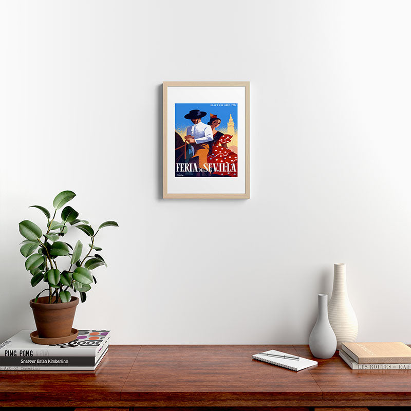 1961 SPAIN Feria De Sevilla Poster Framed Art Print