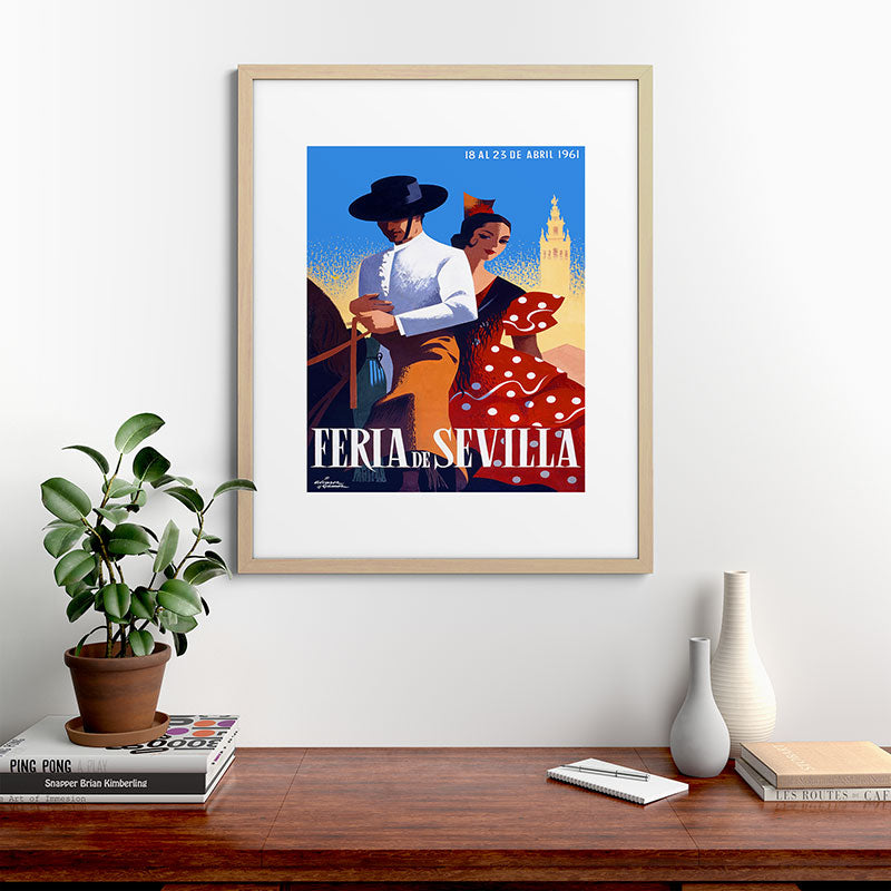 1961 SPAIN Feria De Sevilla Poster Framed Art Print