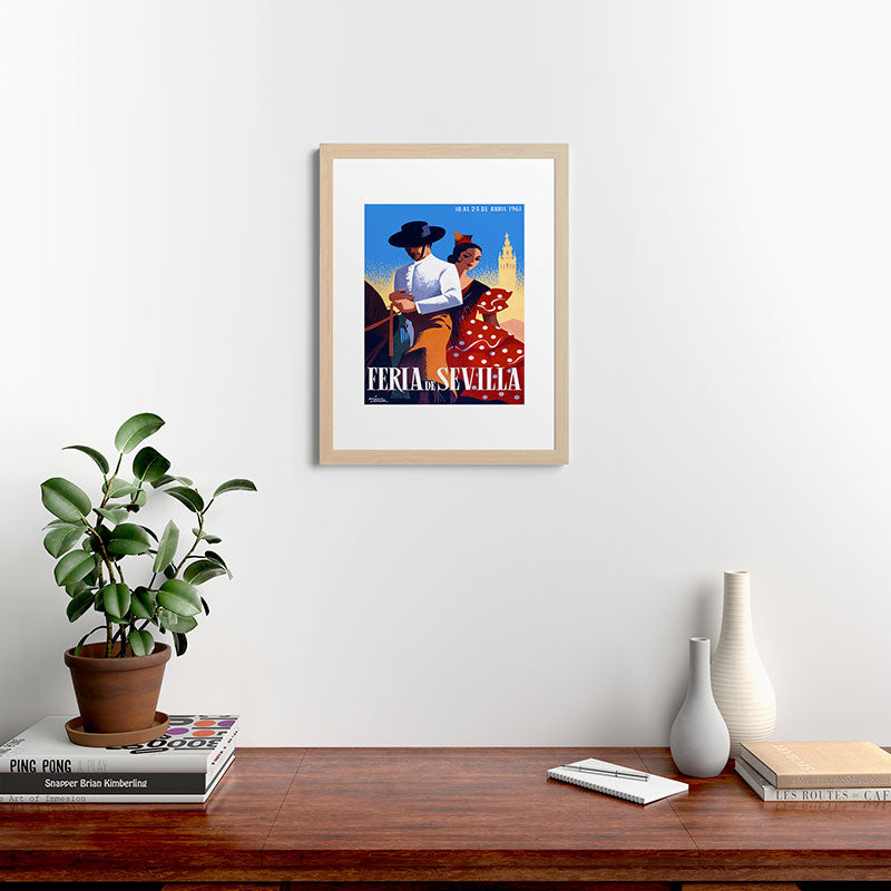 1961 SPAIN Feria De Sevilla Poster Framed Art Print
