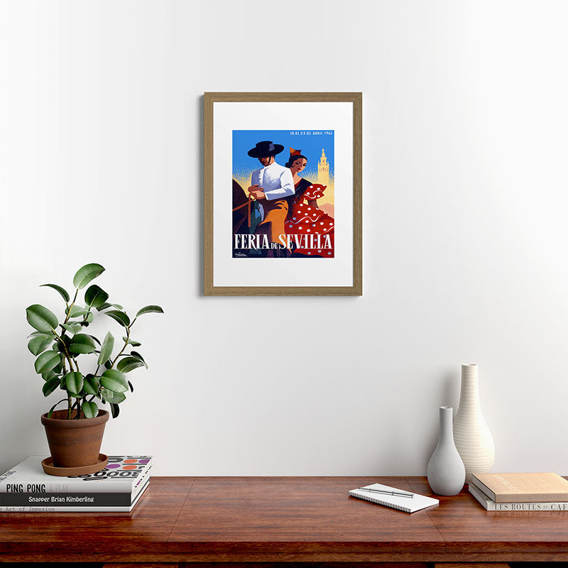 1961 SPAIN Feria De Sevilla Poster Framed Art Print