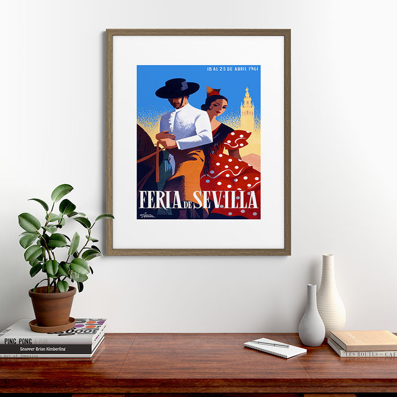 1961 SPAIN Feria De Sevilla Poster Framed Art Print