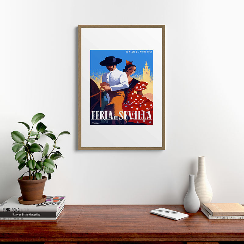 1961 SPAIN Feria De Sevilla Poster Framed Art Print