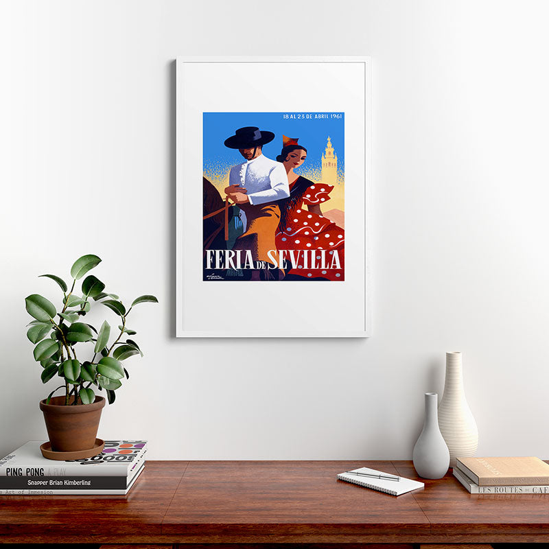 1961 SPAIN Feria De Sevilla Poster Framed Art Print