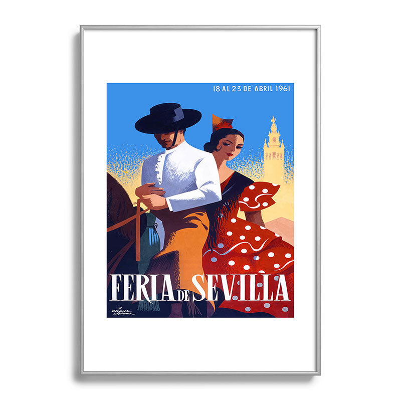 1961 SPAIN Feria De Sevilla Poster Framed Art Print