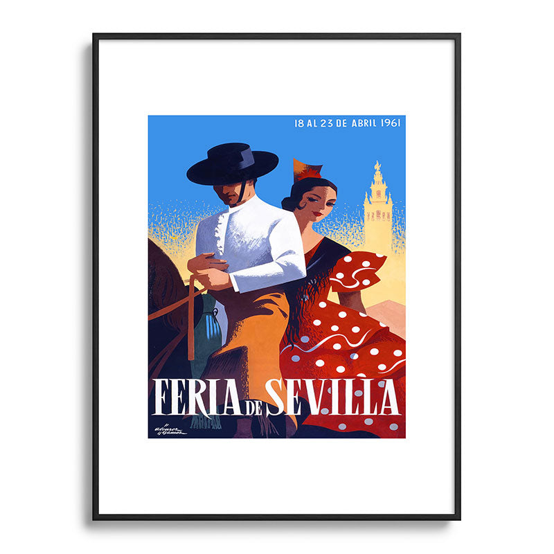 1961 SPAIN Feria De Sevilla Poster Framed Art Print