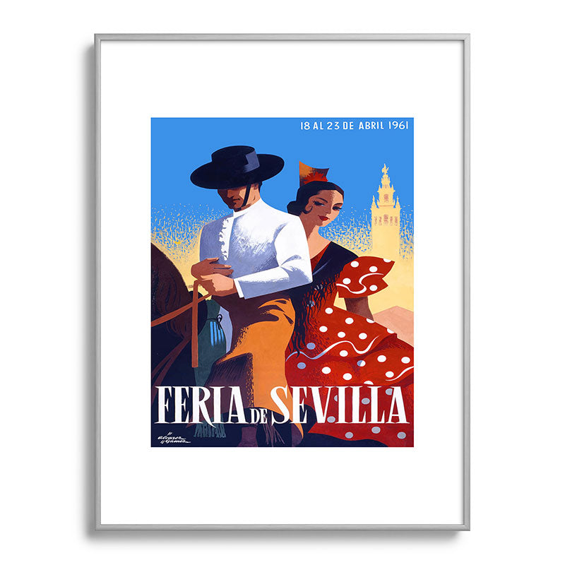 1961 SPAIN Feria De Sevilla Poster Framed Art Print